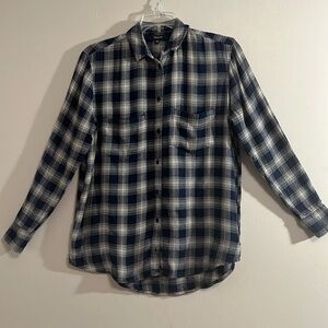 Madewell Plaid Oversized Button Down Country Cowgirl Rugged Blue Black Cream XXS